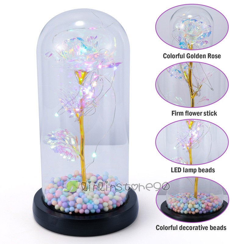 Valentine’s Day Enchanted Crystal Galaxy Rose Flower In Dome Glass LED Light