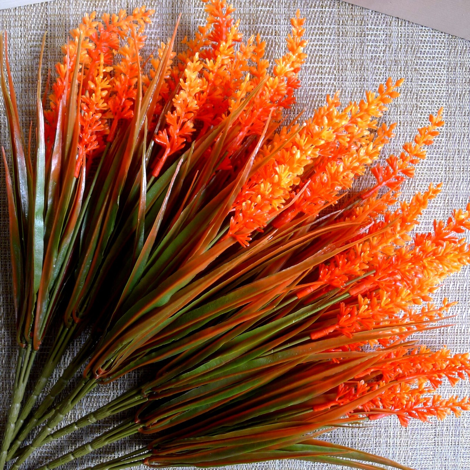 8 Faux Monkey Grass Bunches Bright Neon Orange Outdoor UV Resistant Fall Decor