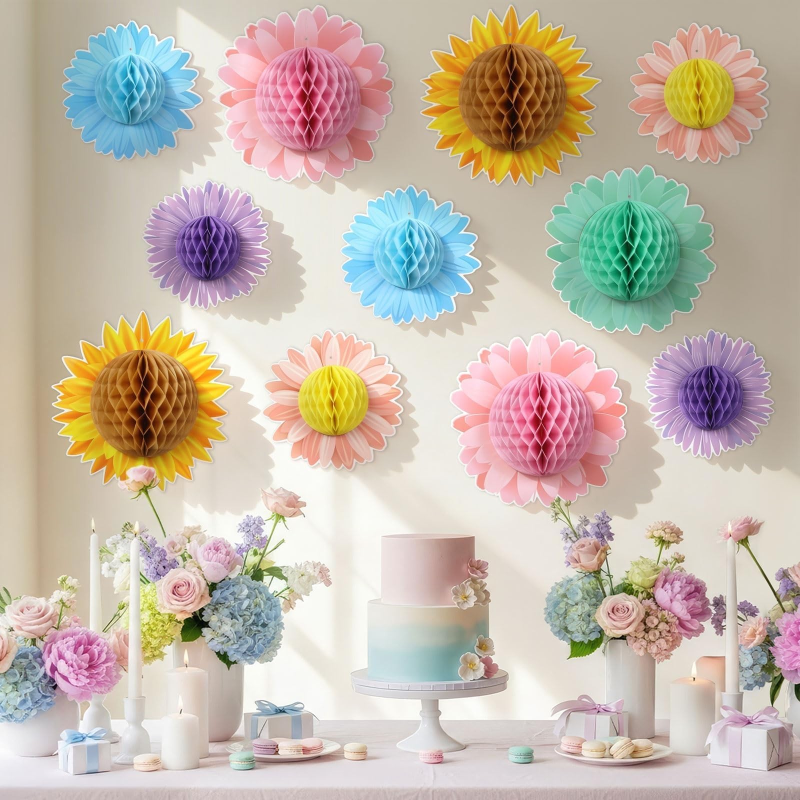 18 PCS Giant Hanging Paper Sunflowers Honeycomb Spring Party Wall Decorations
