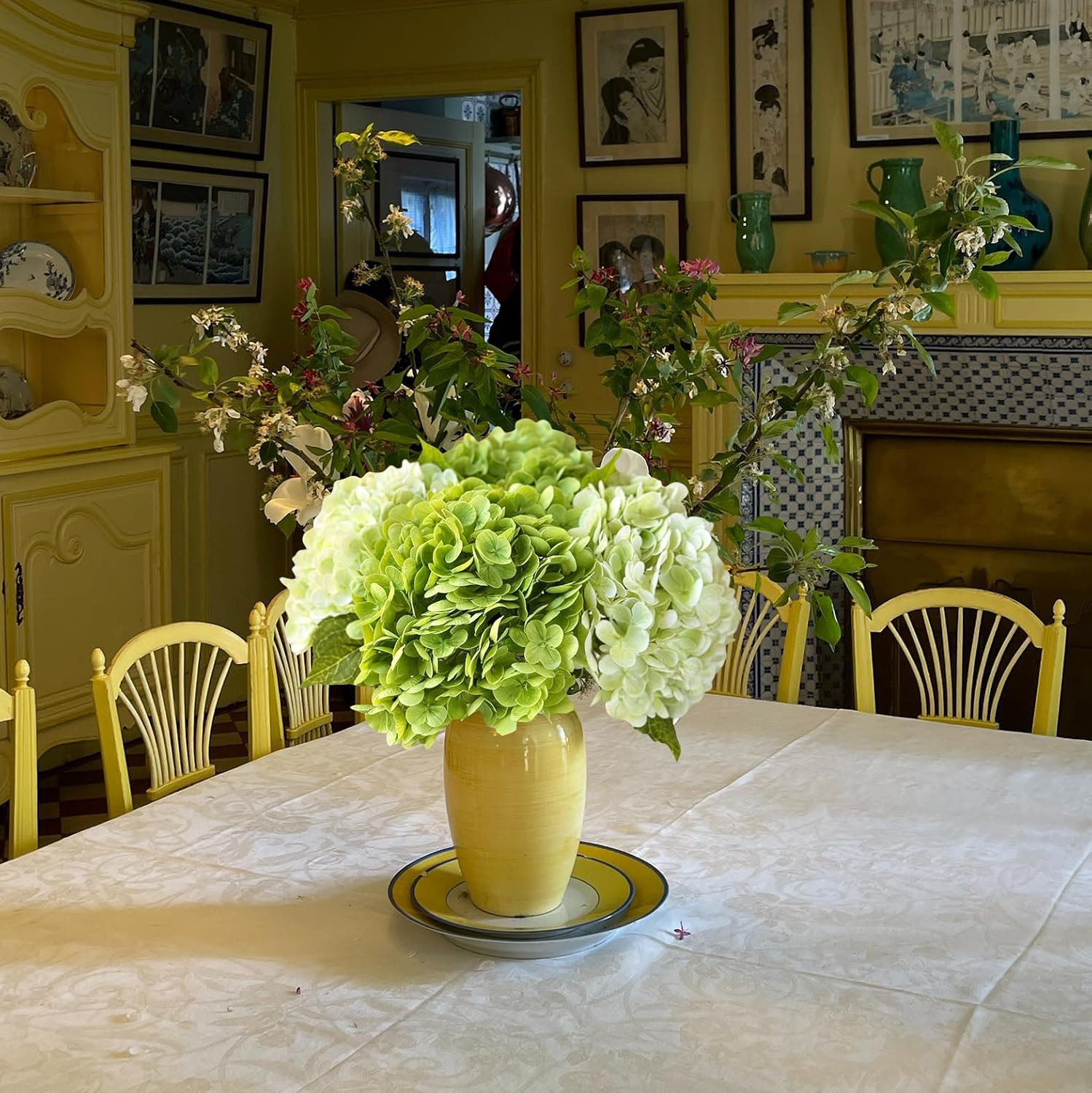 Lifelike 21″ Hydrangea Bouquets – 2 Light Green & 2 Dark Green for Decor