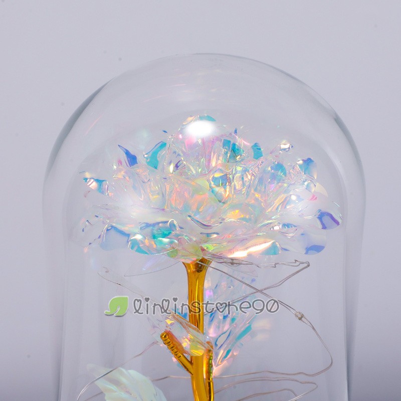 Valentine’s Day Enchanted Crystal Galaxy Rose Flower In Dome Glass LED Light