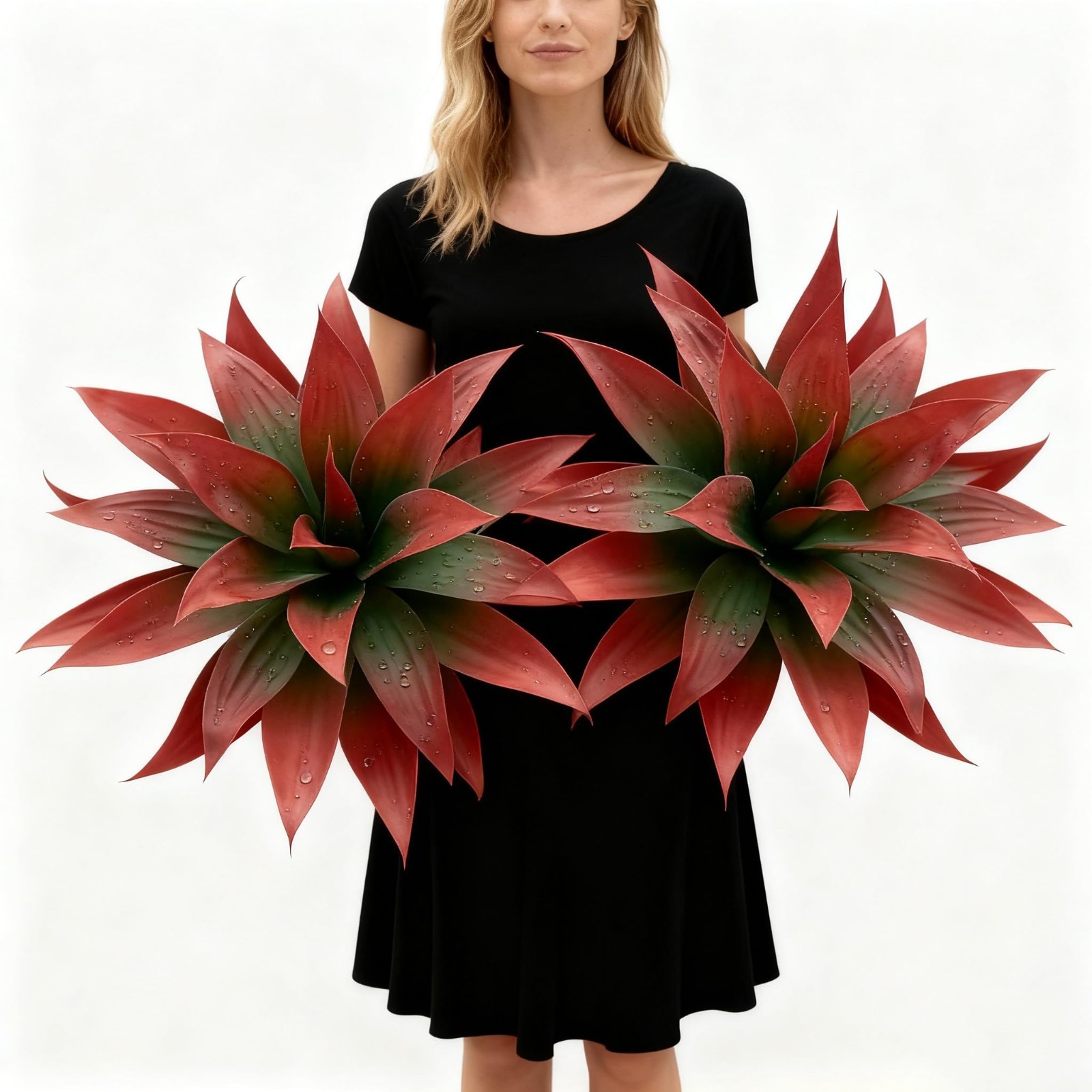 2 Large Artificial Agave Succulent Stems 20″ Red Green Unpotted Decor Landscape