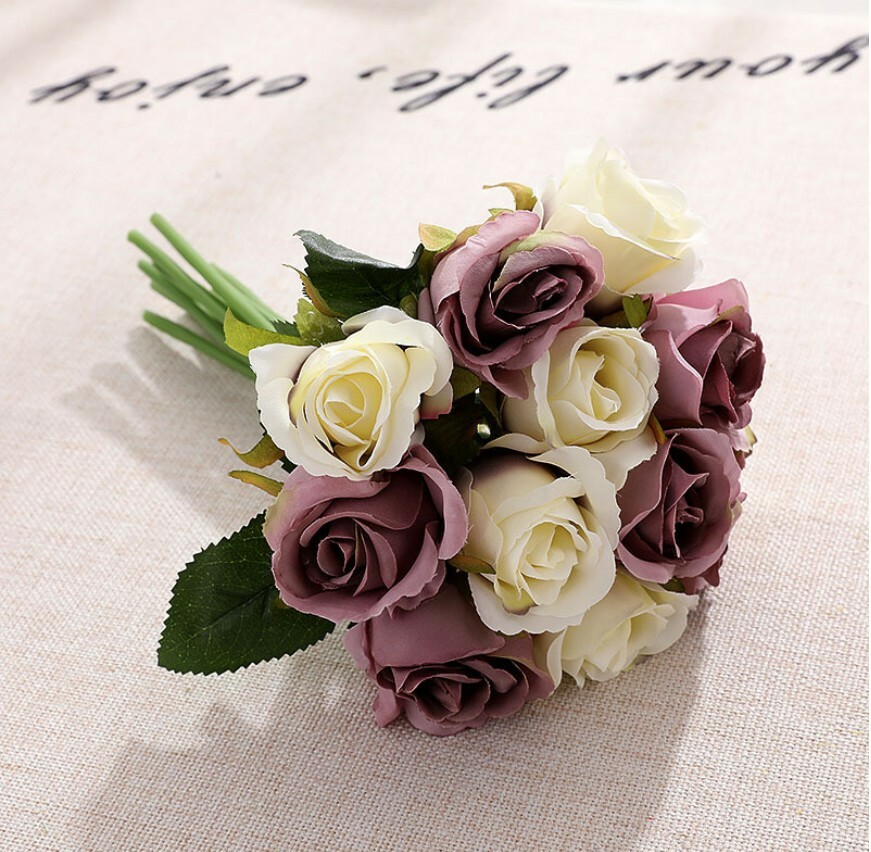 13 Color 12Head Silk Rose Flower Floral Wedding Bridal Bouquet Home Party Decora