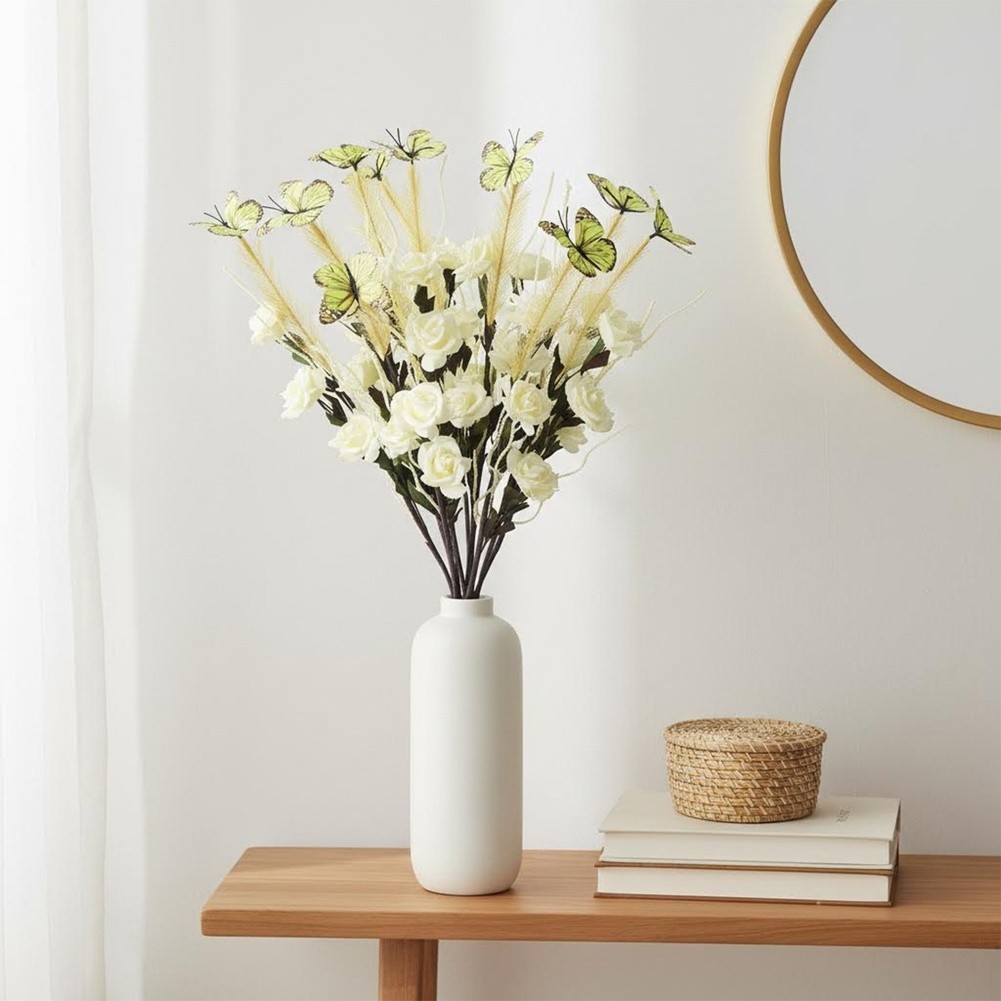 Artificial Reed Flower Bouquet for Wedding Home Office Decor White Pink Yellow