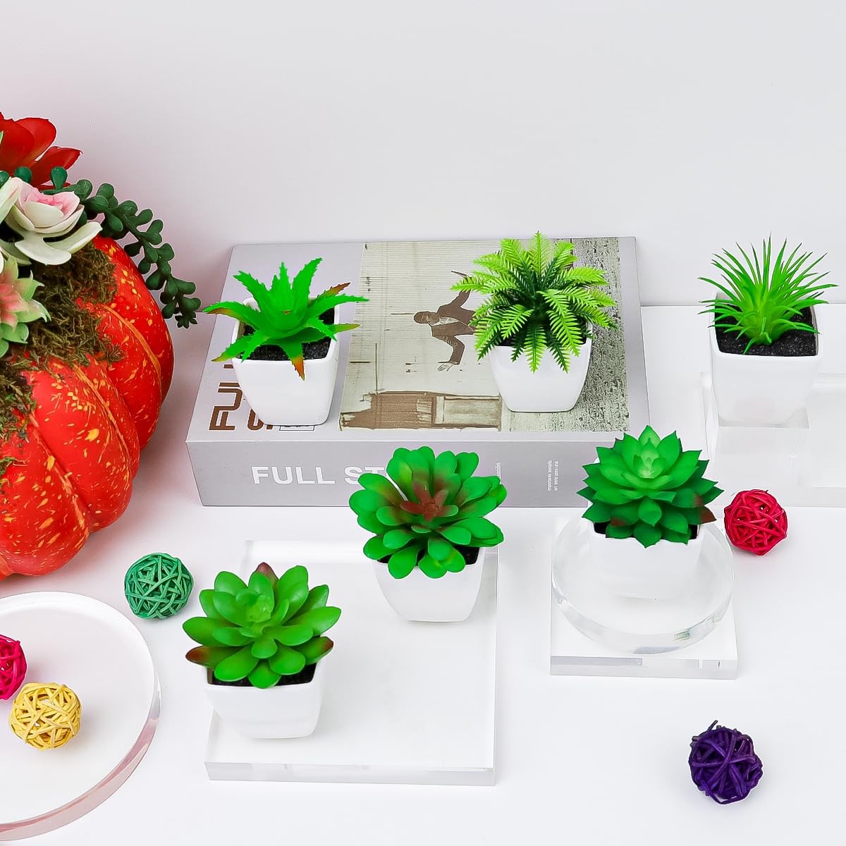 6pcs Mini Artificial Succulents in Pot, Fake Potted Succulent Plant