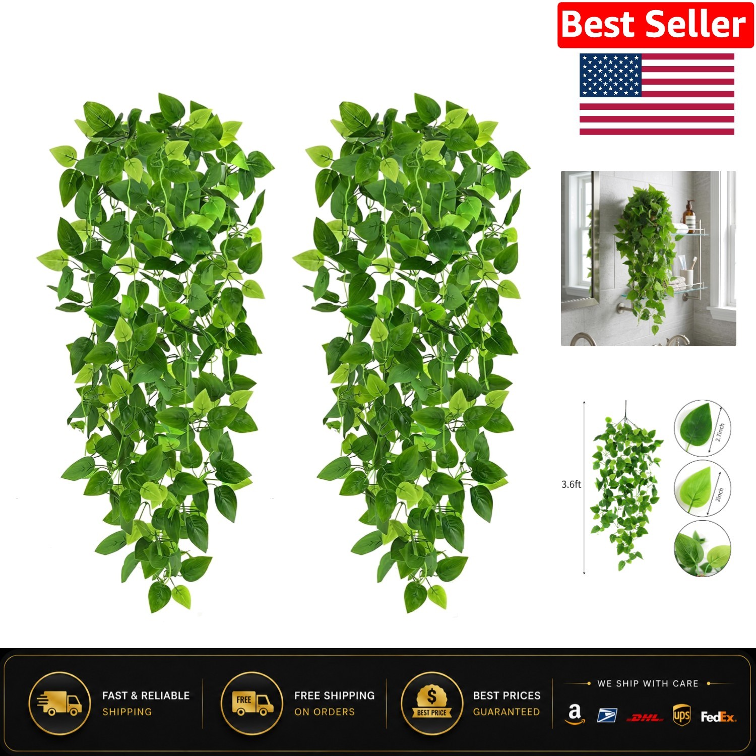 Maintenance-Free 3.6ft Artificial Hanging Plants – Perfect for All Seasons