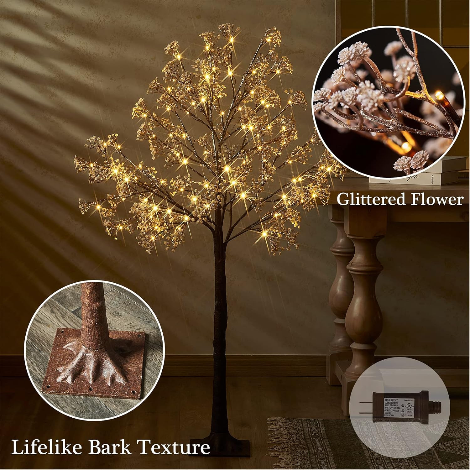 5FT Artificial Baby Breath Flower Tree with 126 LED Lights for Events