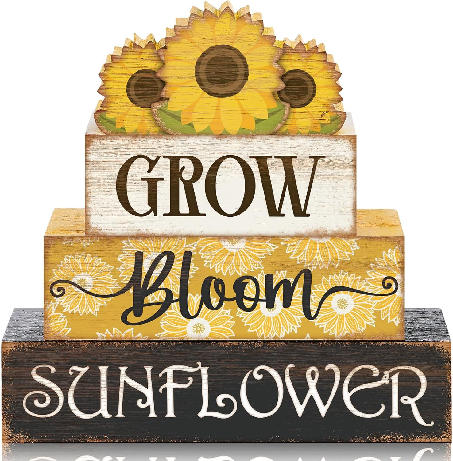 Sunflower Tiered Tray Decor Set Summer Wooden Sign Book Stack 4pc