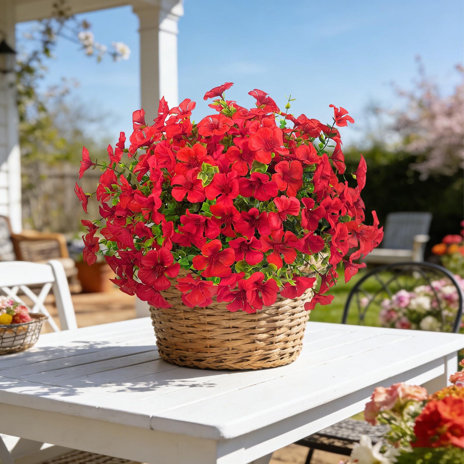 12 Pcs Artificial Geranium Flowers for Outdoors, Fake Silk Flowers UV Resista…