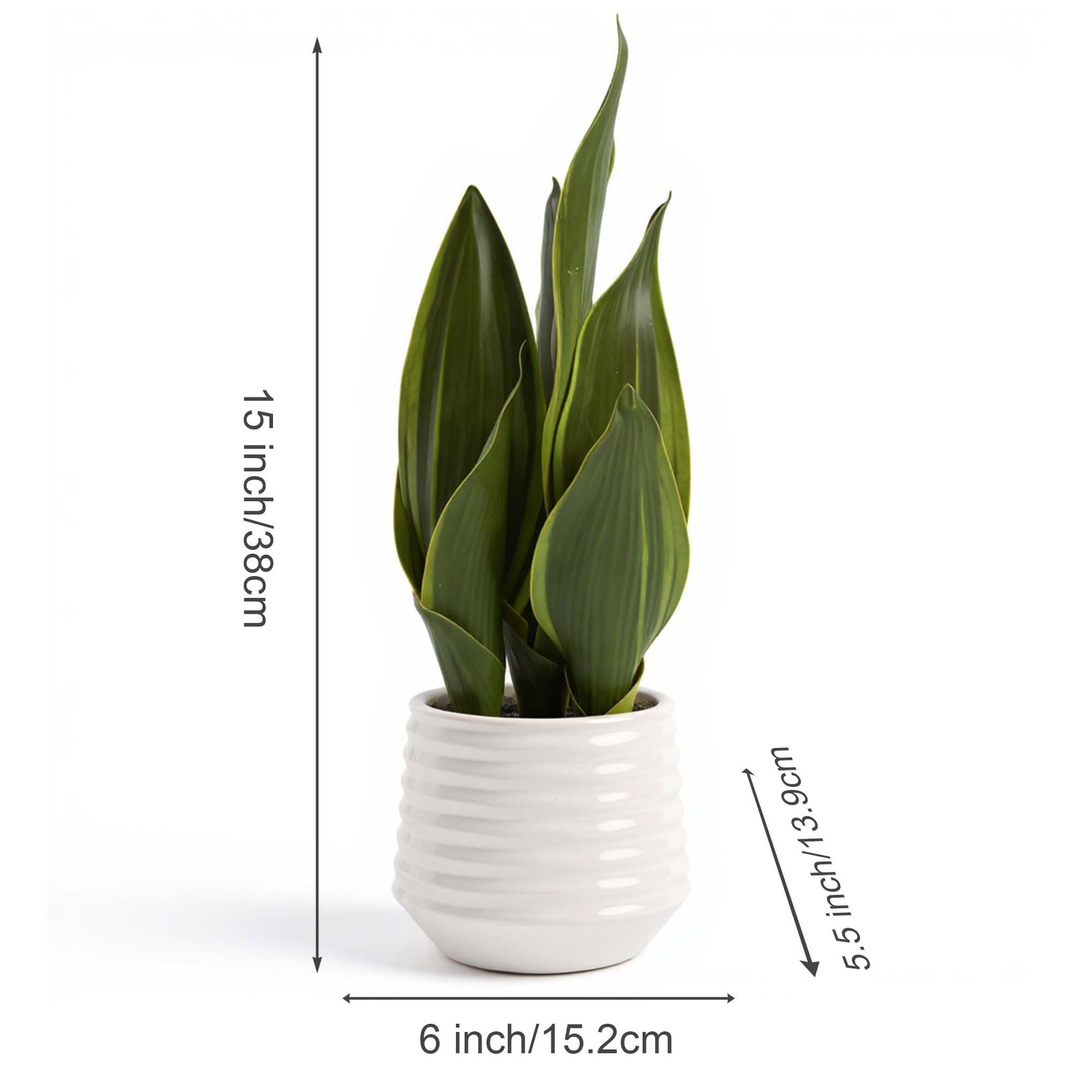 CZWBE Artificial Snake Plant Potted, 15″ Faux Plant, Suitable for Home Office…
