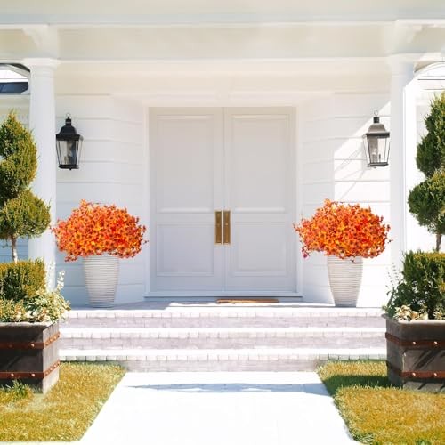 Grunyia 16 Bundles Artificial Fall Flowers for Outdoors Fake Plants Fall Orange