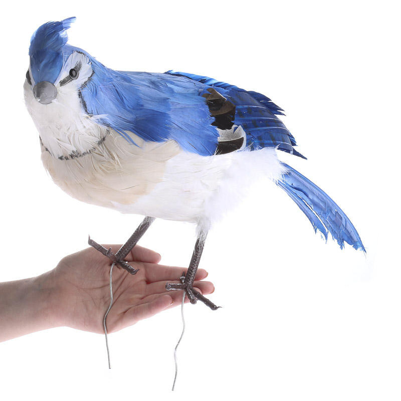 Artificial 20″ Large Feathered Blue Jay Bird with Wired Feet