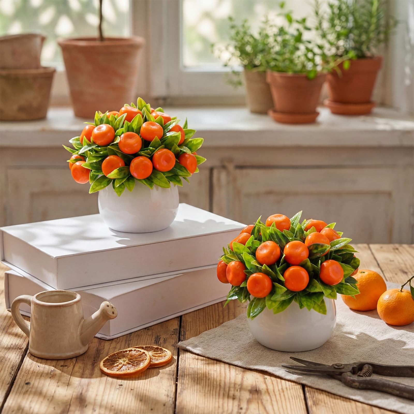 2 PCS Artificial Orange Potted Plants 7.09 Inch Fake Tree Simulation Indoor