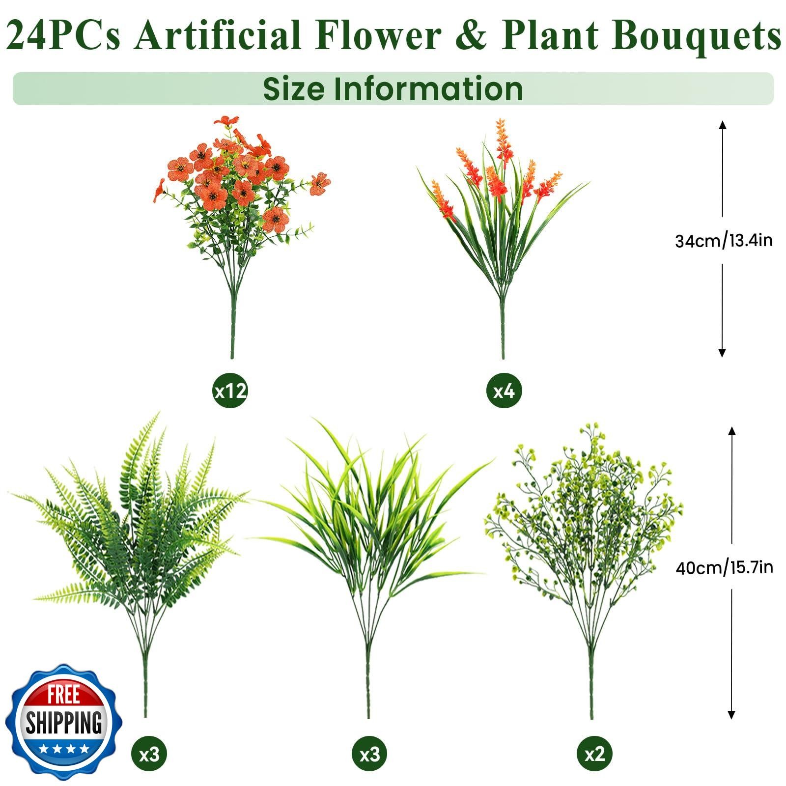 Alupssuc 24 Bundles Artificial Flowers for Outdoors Spring Summer Decoration,