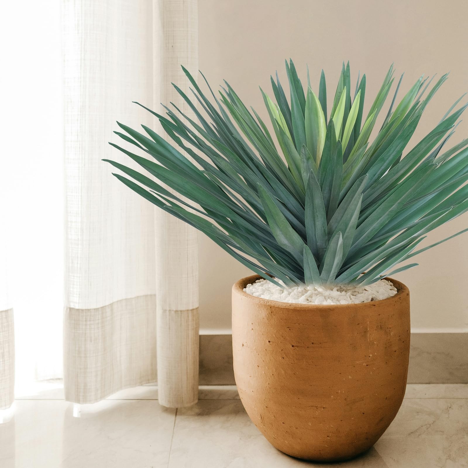 27″ Artificial Agave Plant in White Pot, Large Potted Fake Desert Green Plant…