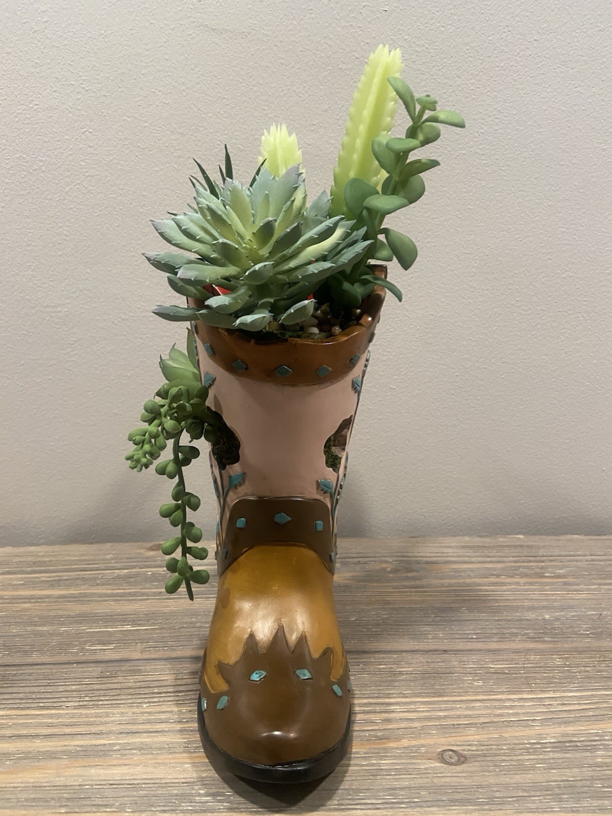 COWBOY BOOT PLANTER WITH ARTIFICIAL SUCCULENTS