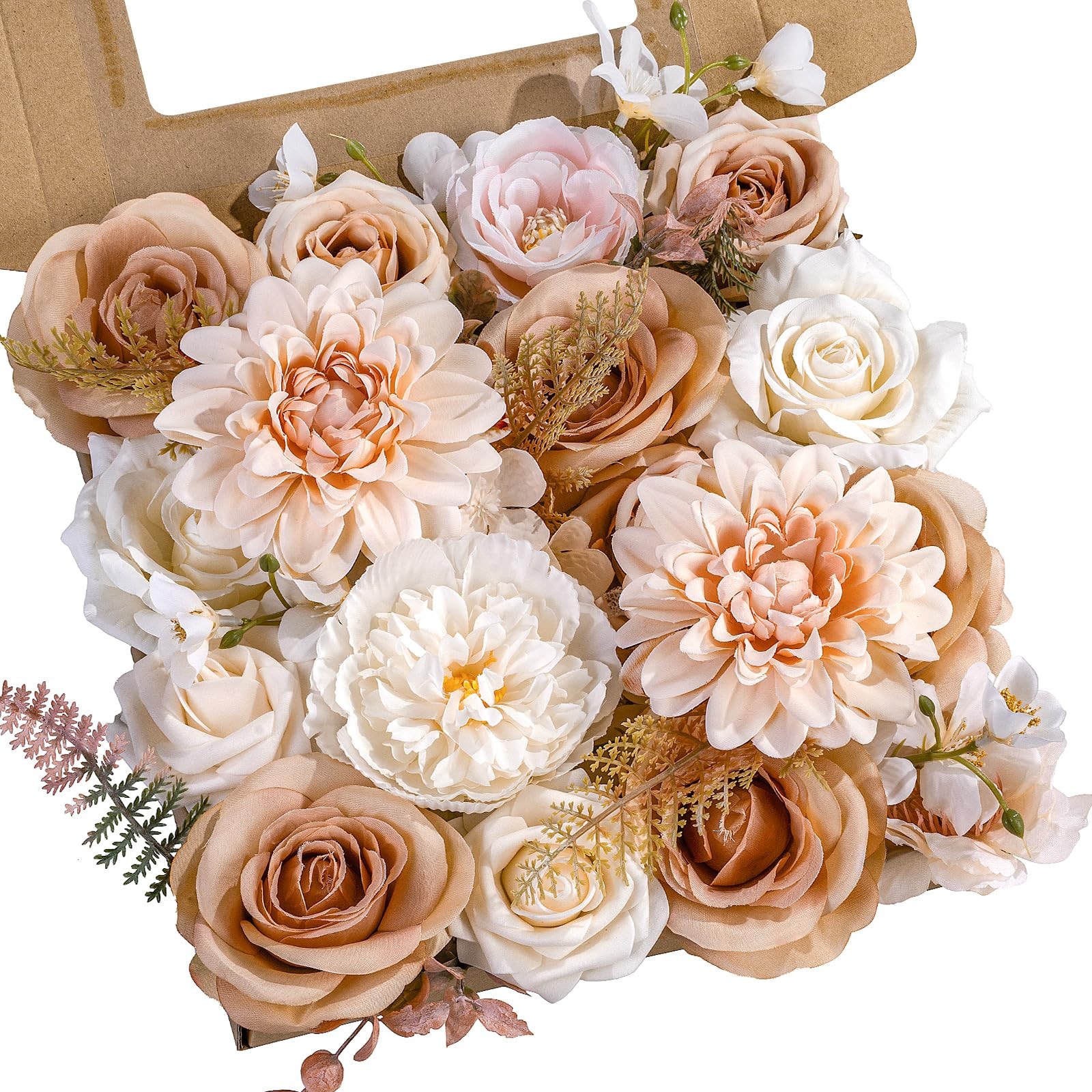 Artificial Flowers Combo Peach Flowers with Stems Fake Rose Faux Floral Arran…