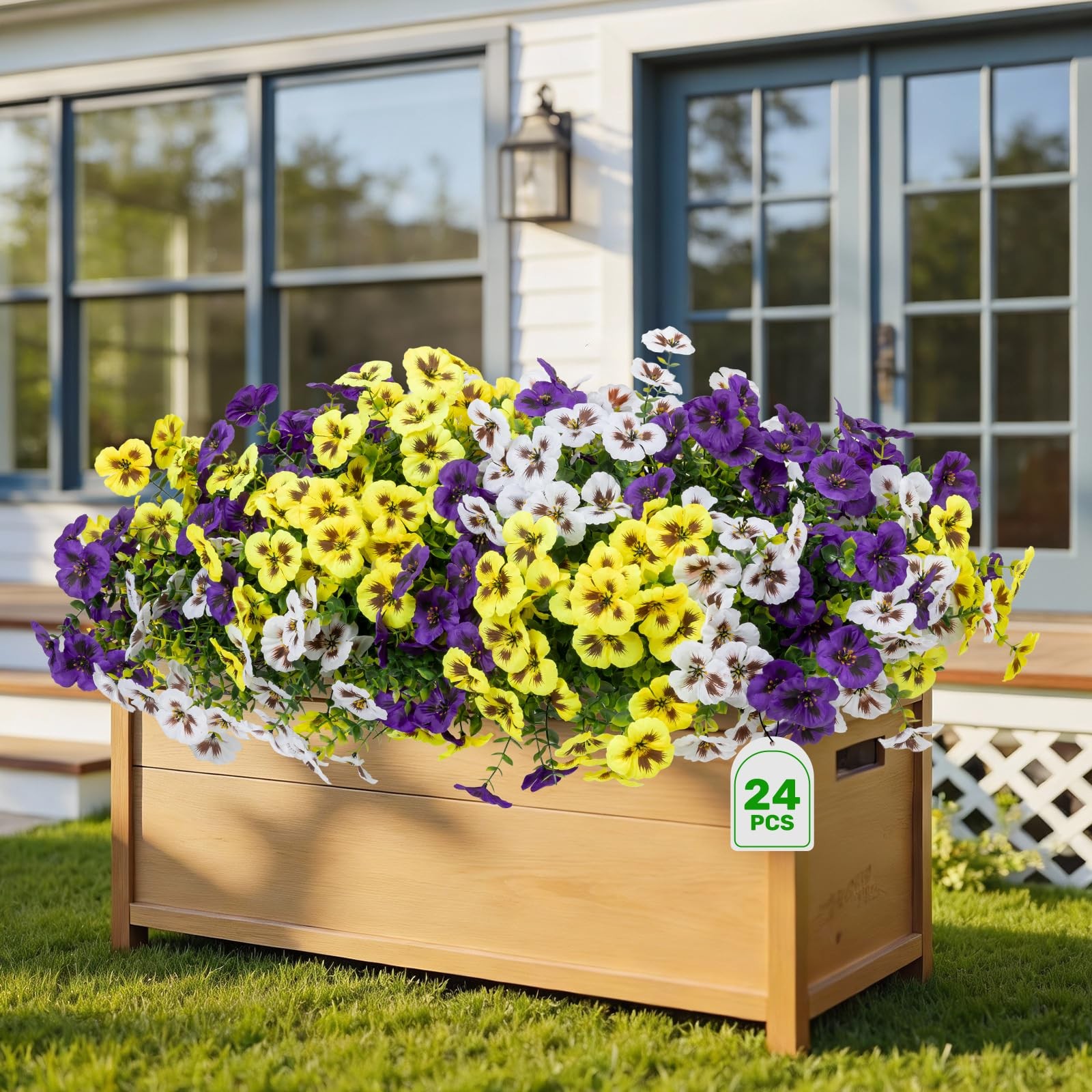 24 Pcs Artificial Fake Pansy Flowers for Outdoor,Faux Silk Plants Flowers UV …