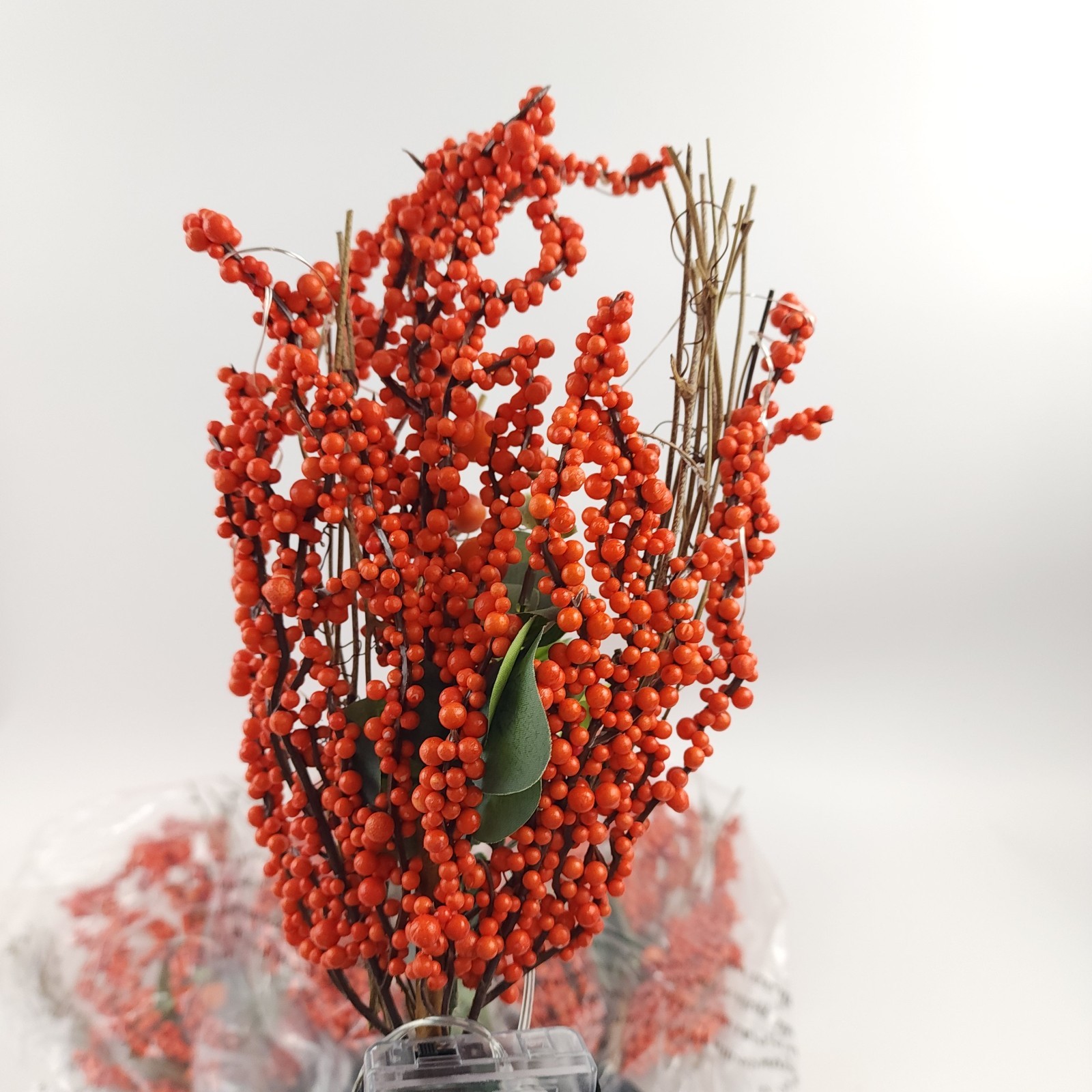 4 Lit Berry and Eucalyptus Picks by Valerie Harvest Orange Holiday Decor