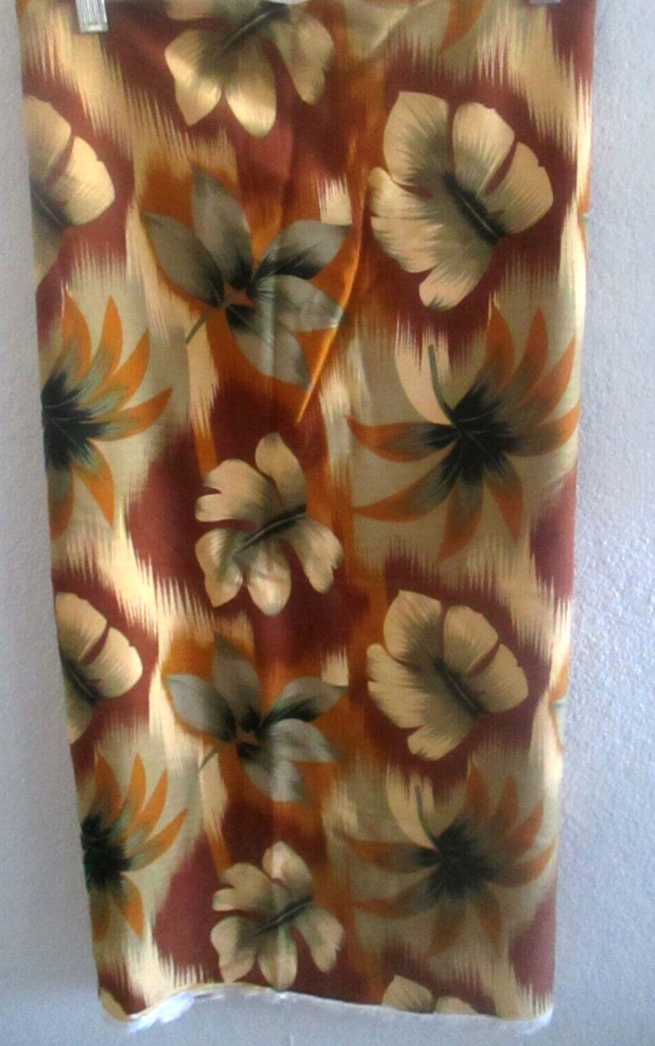 Big Piece Vintage Hawaiian Style Material Brown Green Gold Leaf Design 42″x 52″