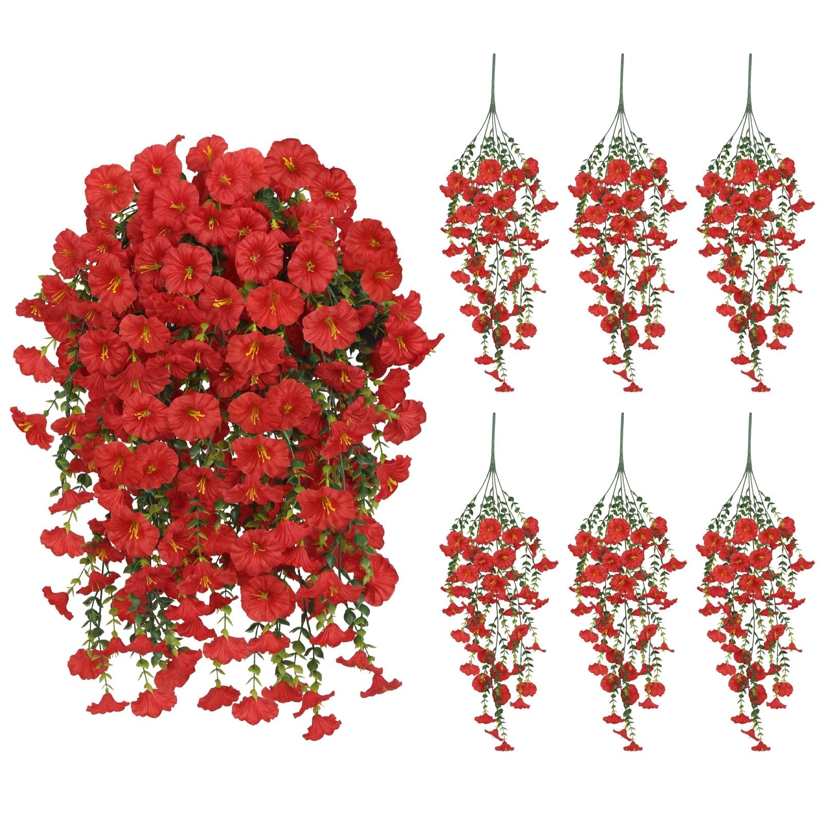 6PCS Artificial Hanging Flowers Fake Plants Outdoor, Silk Morning Glory Faux …