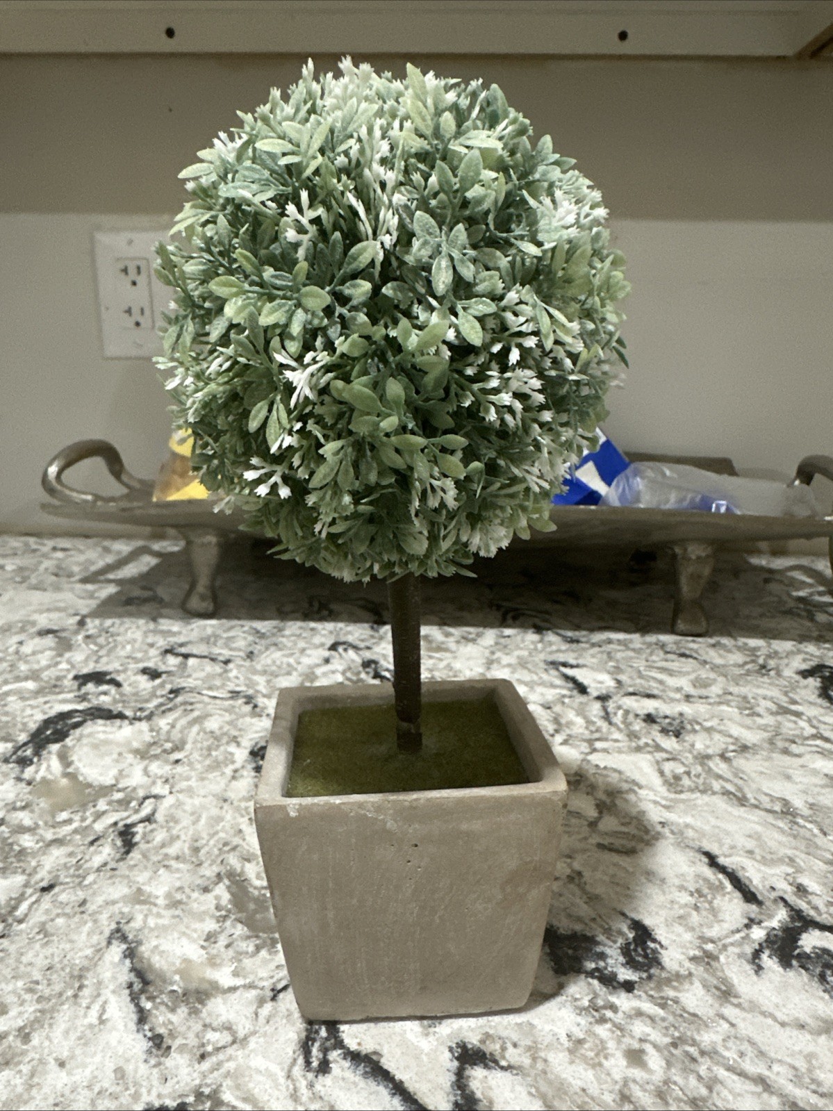 Artificial topiary decorative plant tree green fake grass display grey box