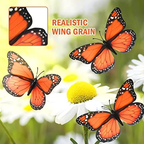 24 Pcs Monarch Butterfly Decorations – Orange Fake Butterflies for Crafts, Wall