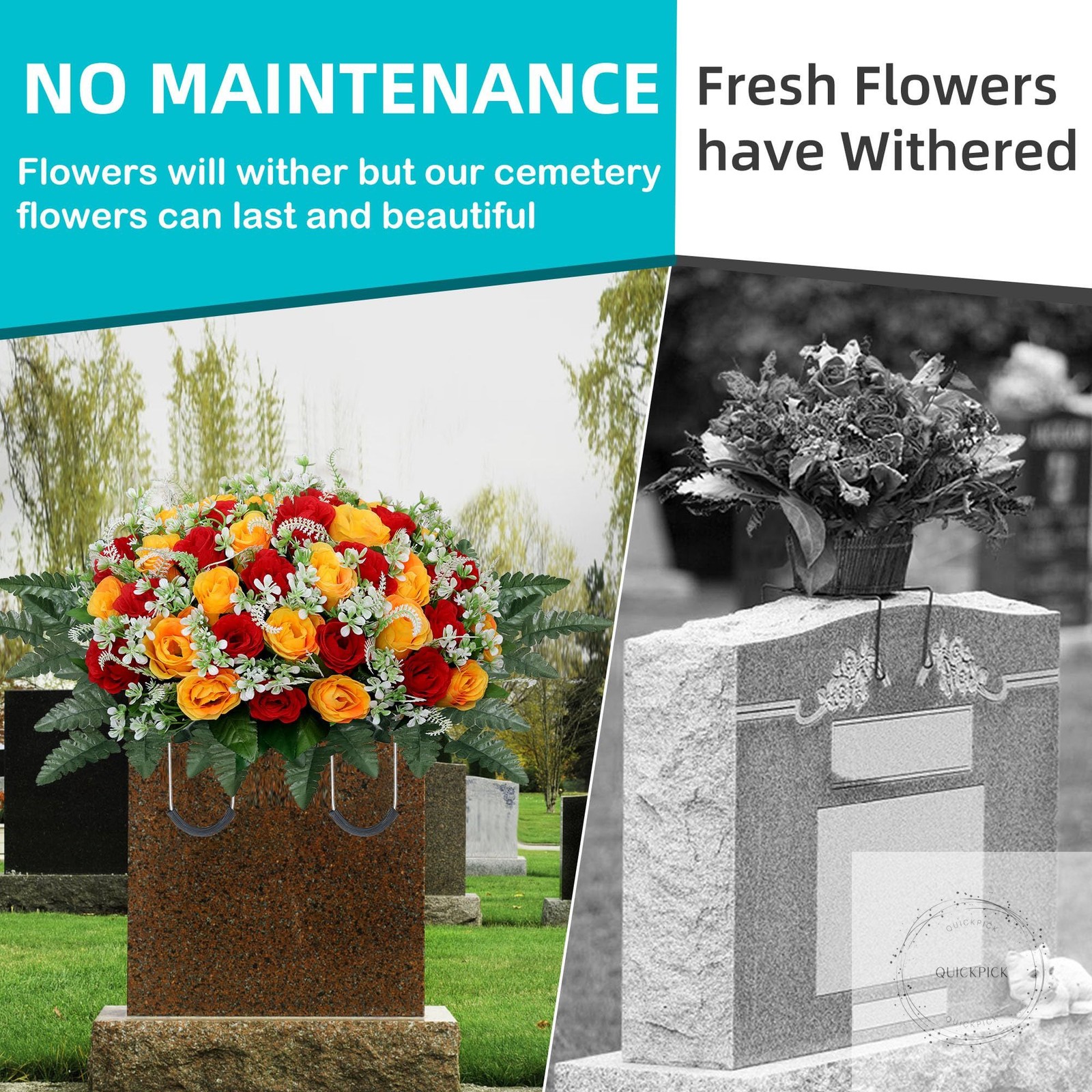 Headstone Flower Saddle,Large Artificial Cemetery Flowers for Grave,Cemetery Mem