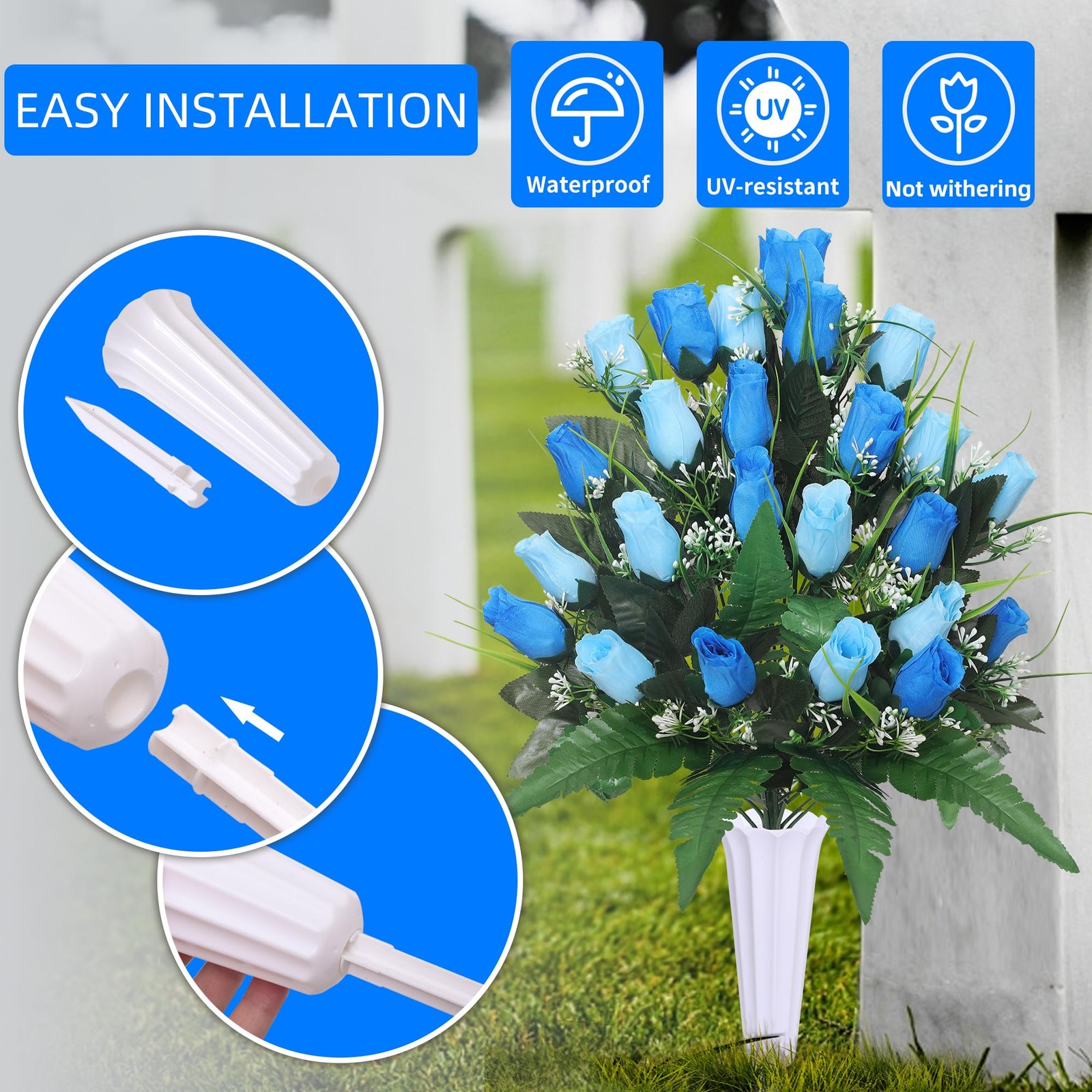 Lodou Artificial Cemetery Flowers,Outdoor Grave Decorations Roses,Arrangement…