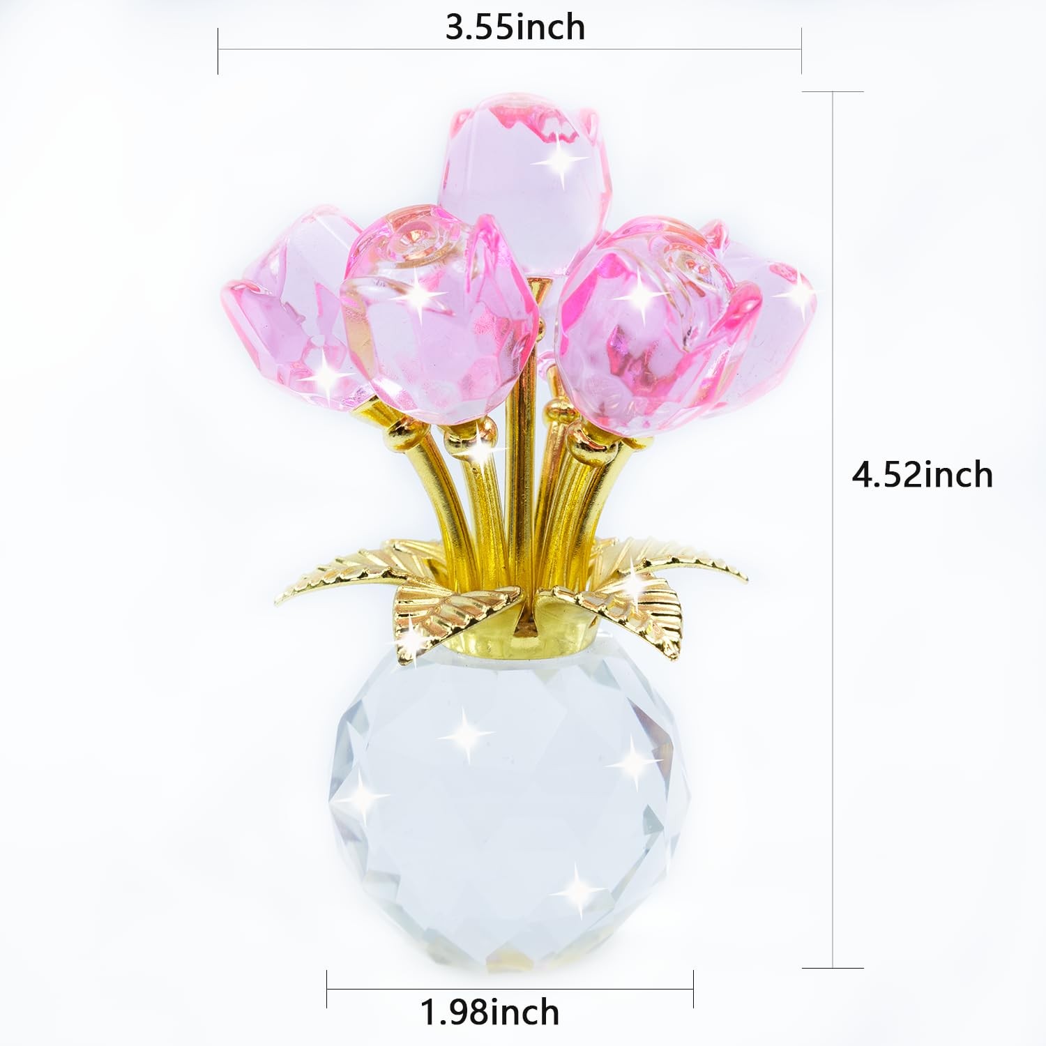 Crystal Roses Figurine with Round Vase, Glass Rose Crystal Flowers Bouquet, ,…
