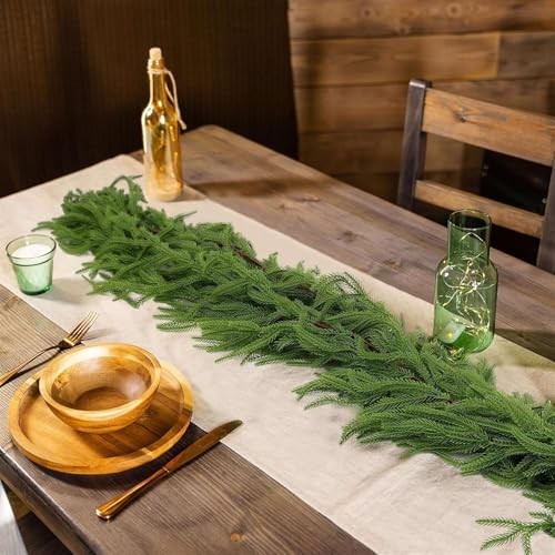 Christmas Garlands Artificial Norfolk Pine Garland Real Touch Faux Greenery 9FT