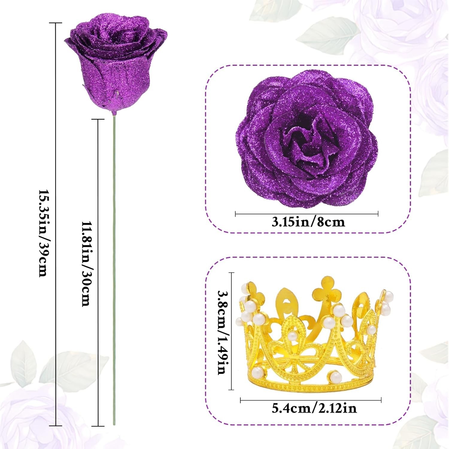 Waipfaru Glitter Roses Bouquet, DIY Fake Glitter Flowers Bouquet, Everlasting Sh