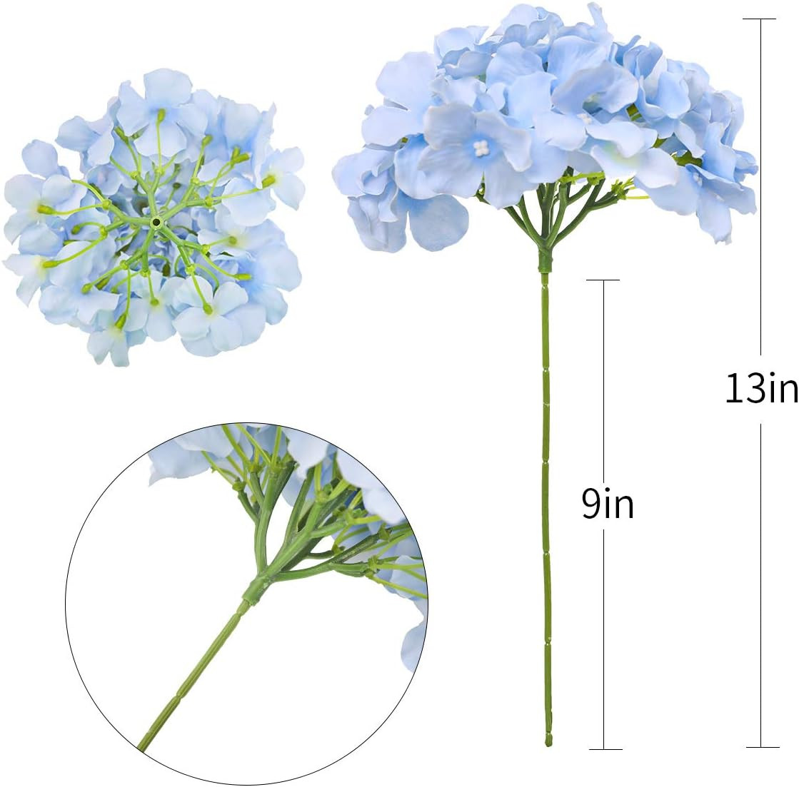 Hydrangea Artificial Flowers -12 pcs Realistic Fake Hydrangea Silk Flowers with