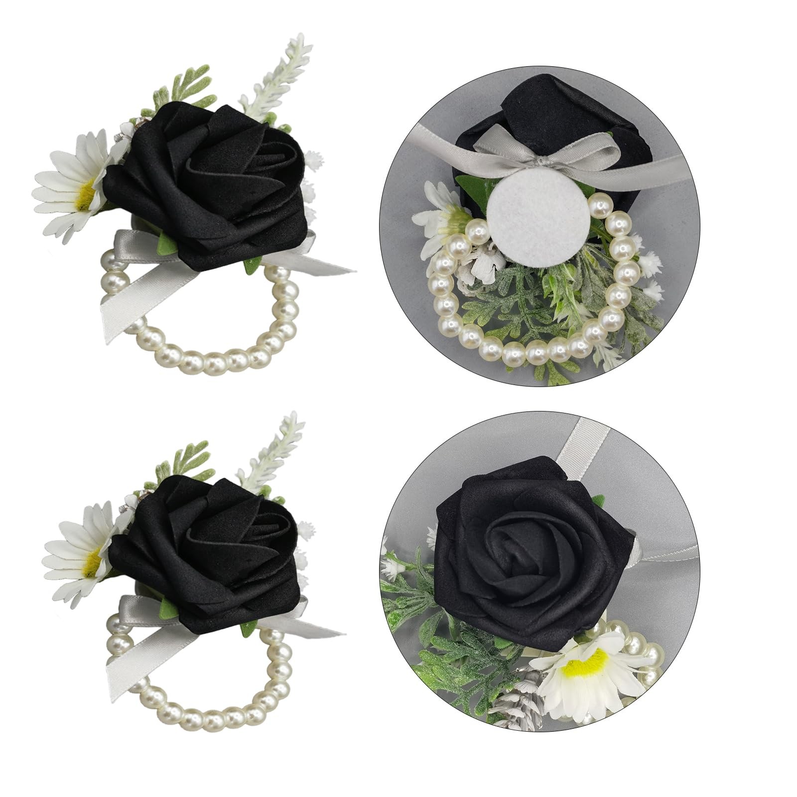 Black Corsage and Boutonniere Set Elegant Corsage Wristlet Accessories for Pr…