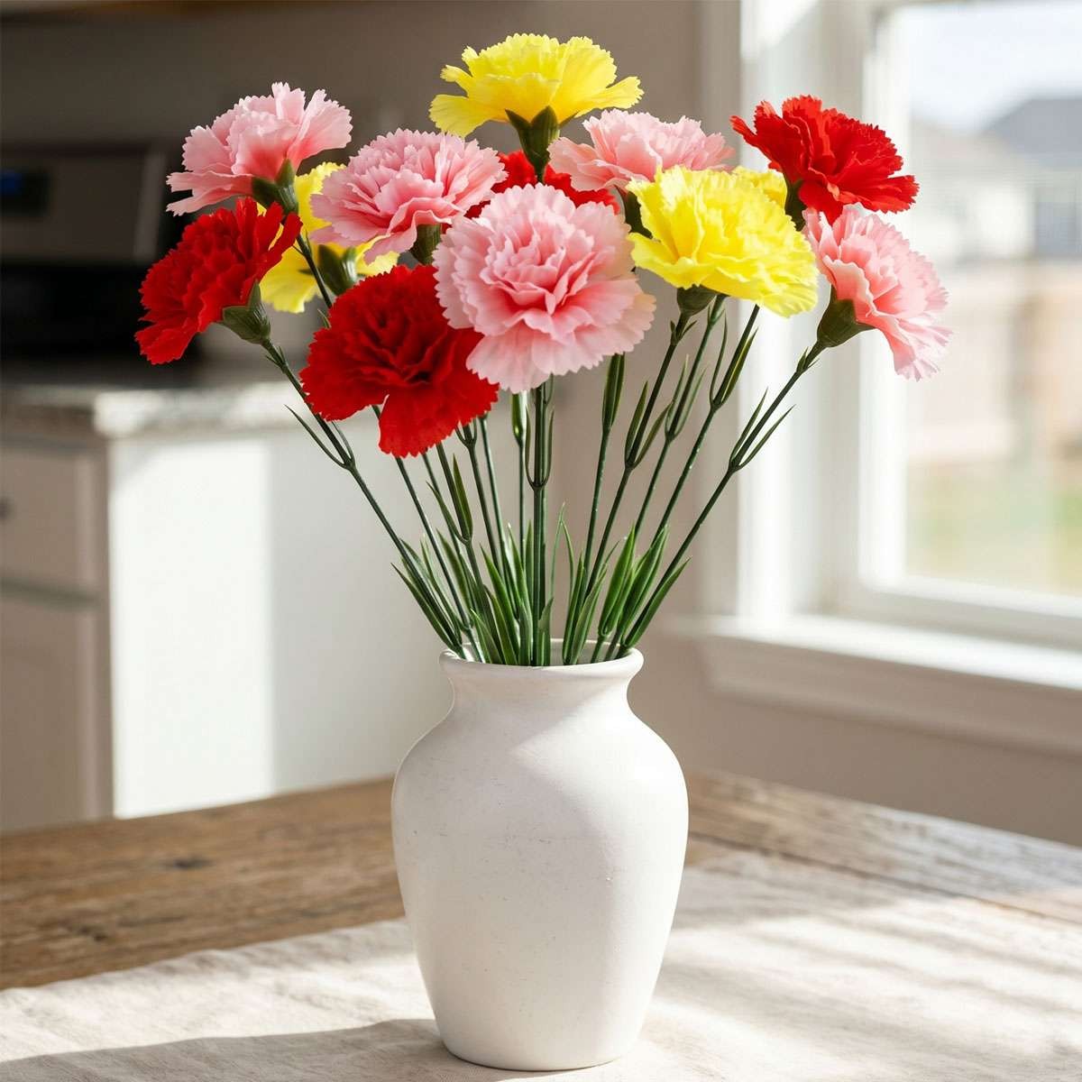 Silk Carnation Artificial Flowers Realistic Bouquet Home Decor Romantic Gift