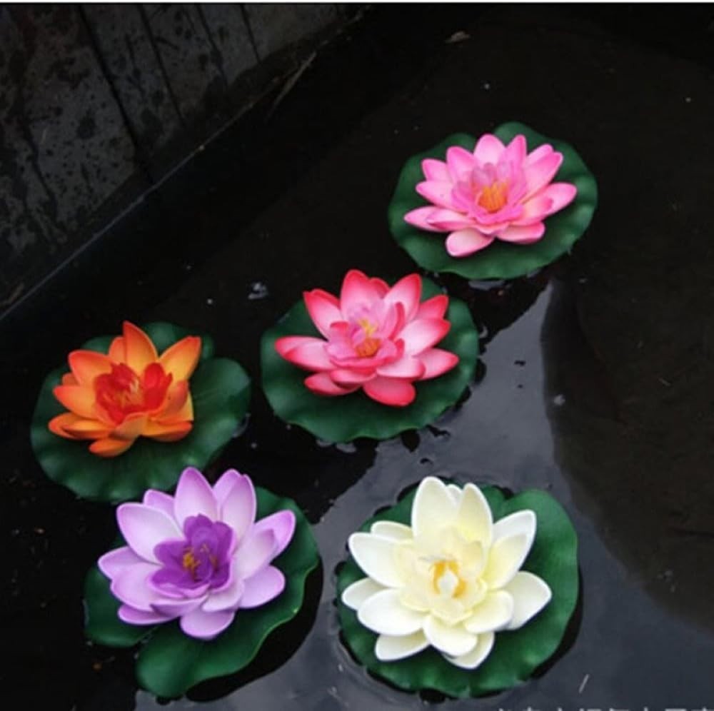 5 Pcs Floating Artificial Lotus Flowers Decor Floating Pond Decor Water Lily …