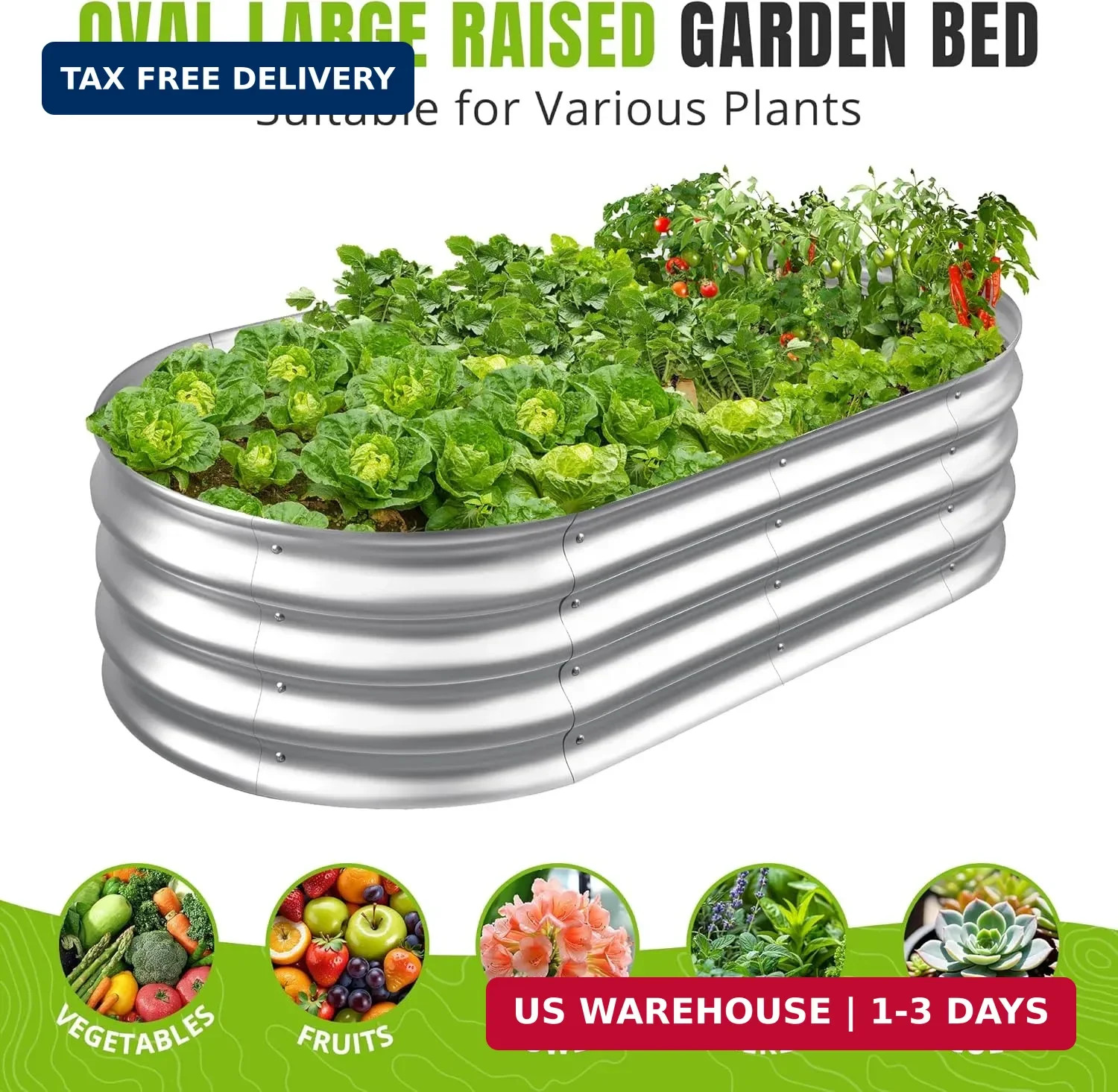 Sponvatt Raised Garden Bed, 4x2x1 Ft Galvanized Metal Planter Box (2 Pcs), Large