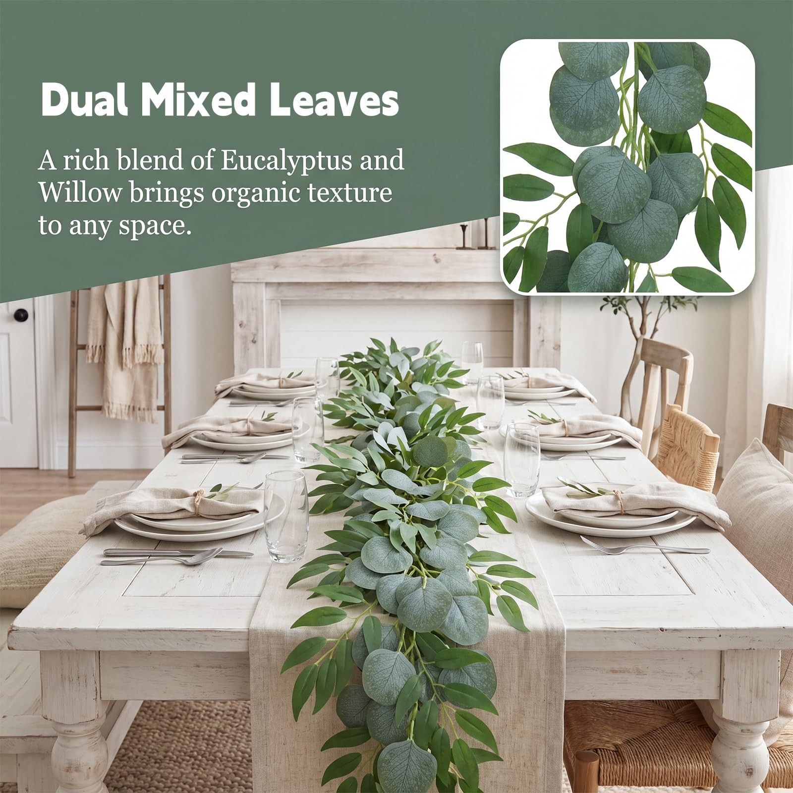 2 Pack 6.5Ft Greenery Garlands Fake Eucalyptus Vines with Willow Leaves for R…