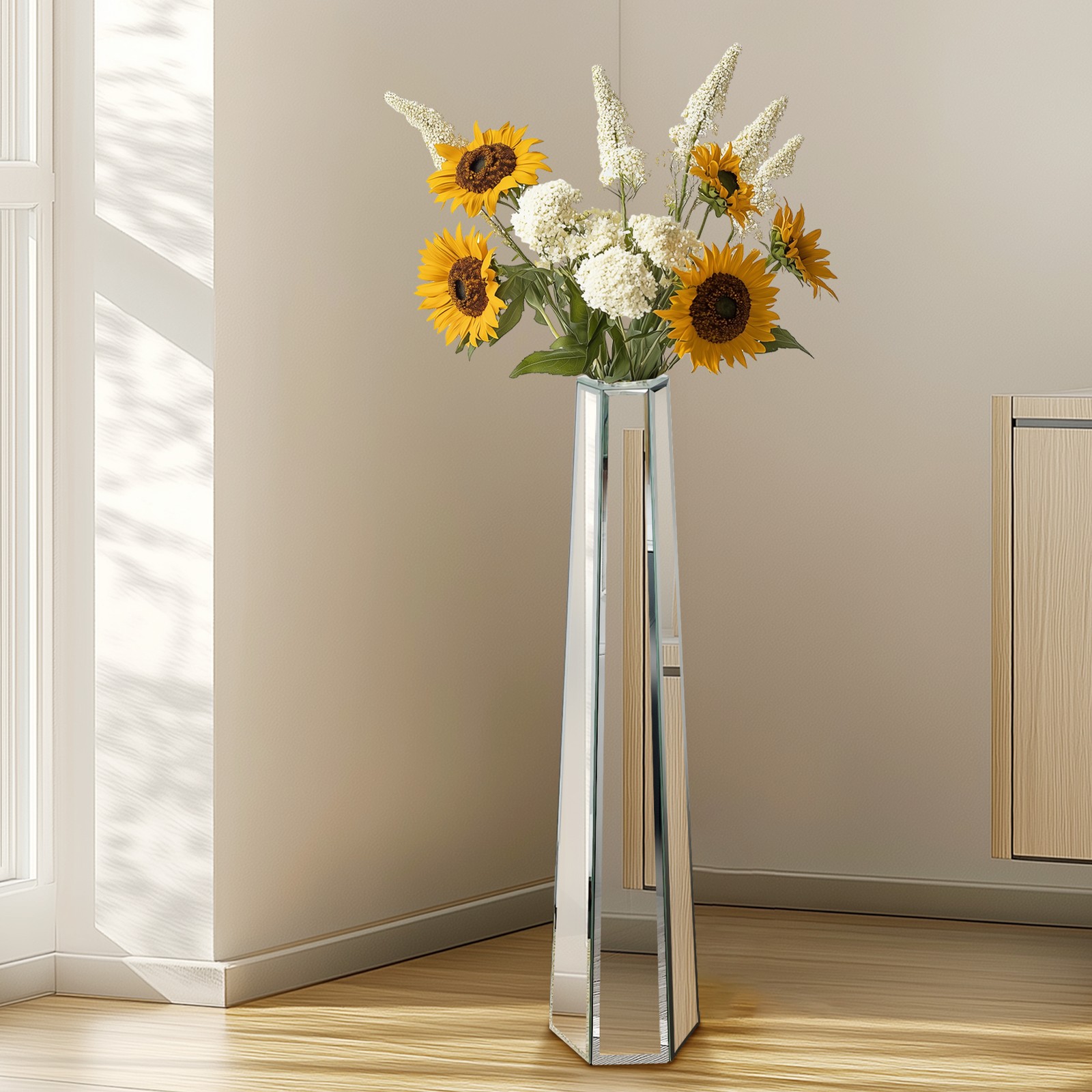 30″ Tall Mirrored Floor Vase,Modern Silver Glass Flower Vase for Living Room USA