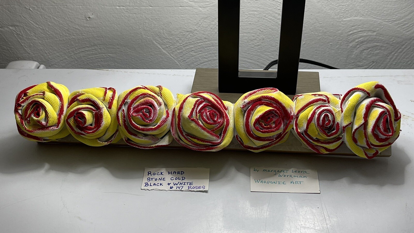 handmade Shelf Sitter Roses On Wood 15.5x 3.5