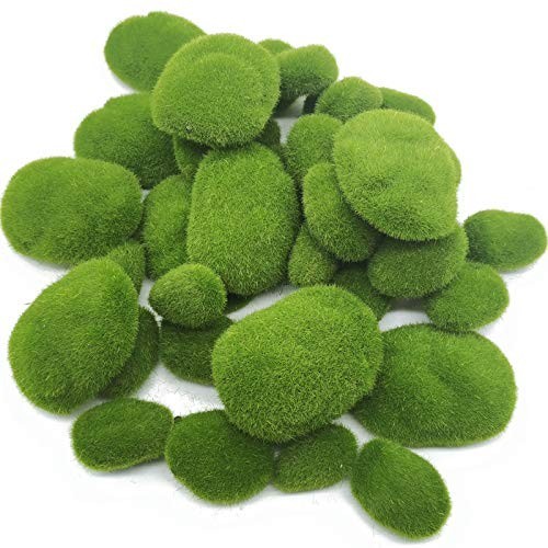 40PCS Artificial Moss Rocks – Green Decor for Floral Arrangements, Fairy Gardens