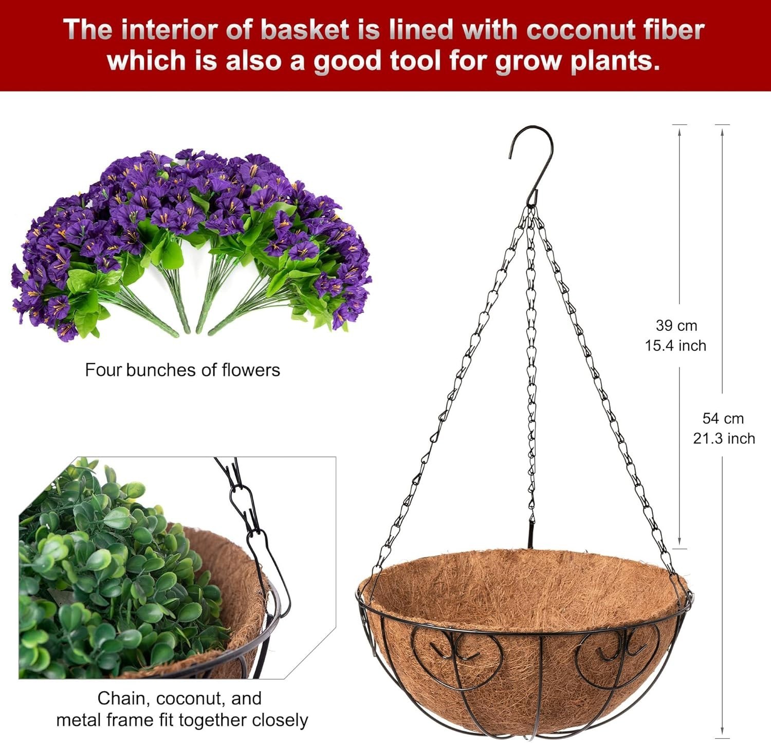 Faux Petunias Hanging Basket – Purple Flowers