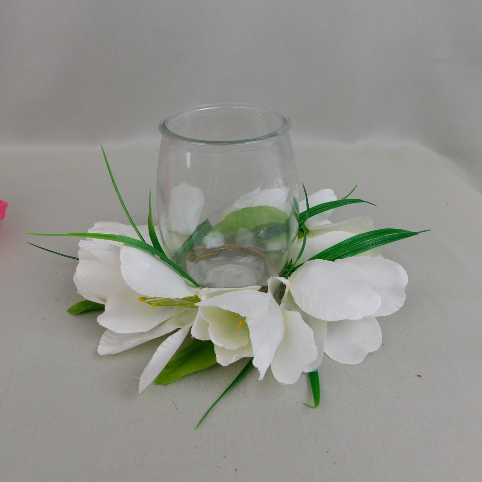 2pc Lilies & Tulips Floral Spring/Easter Centerpieces Glass Votive Vase #C471