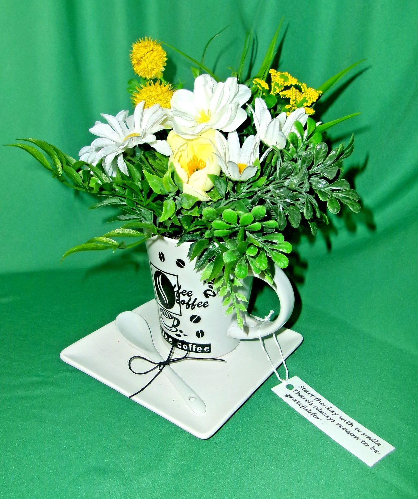 Floral Arrangement Silk Yellow White Home Decoration Counter Kitchen Gift NEW