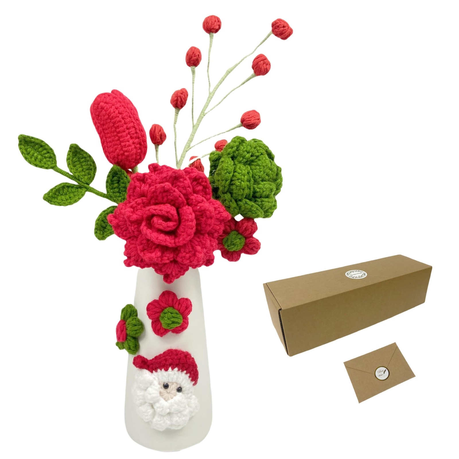 Crochet Christmas Flowers Artificial with Vase for Christmas New Year Decorat…