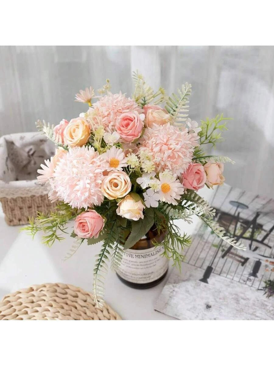 4 Packs Mixed Color Artificial Hydrangea Rose Flowers 11.6in Wedding