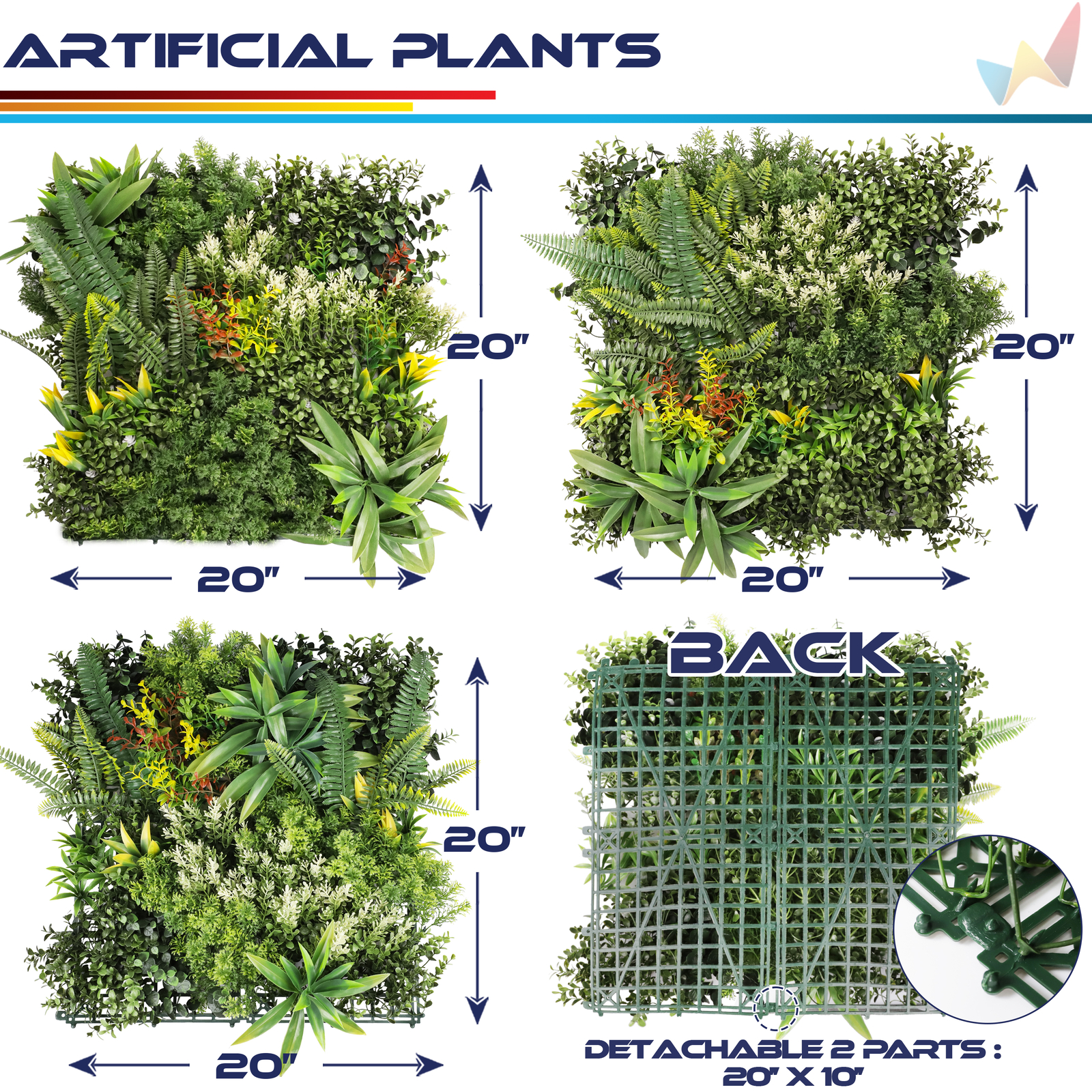 20″ Artificial Faux 3D Mix Leaf Privacy Fence Screen Decor Panel 3Packs of 1Set