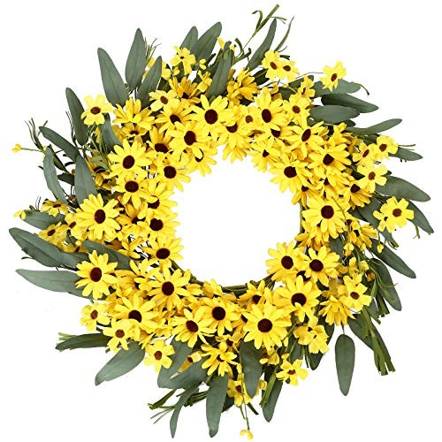 Yellow Spring Wreath 22 Inch Summer Wreath with Sunflower and Daisy Flower