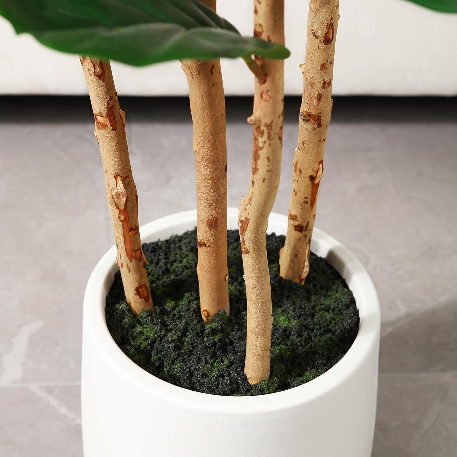 Artificial Fiddle Leaf Fig Tree with White Planter, 6Ft Tall Fake Tree with Natu