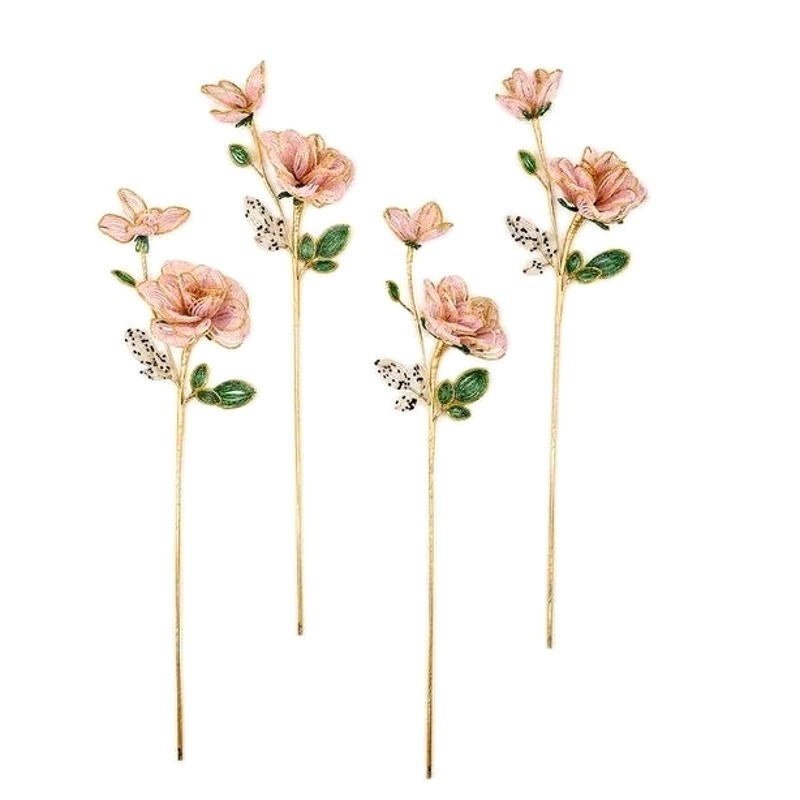 NEW MacKenzie-Childs Pink Rose Beaded Flower Stems Set of 4